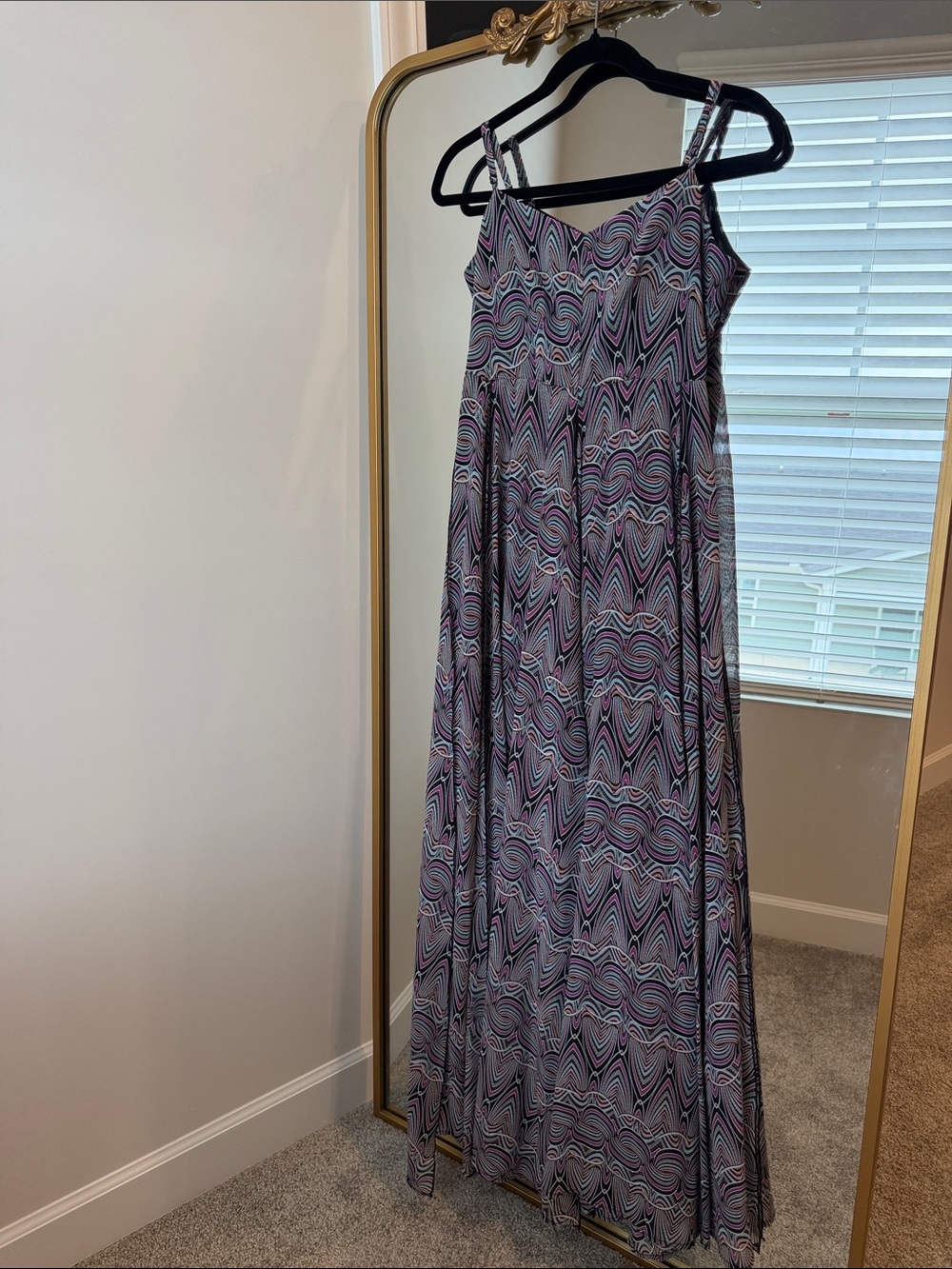 Sans Souci Purple Patterned Spaghetti-Strap Maxi Dress